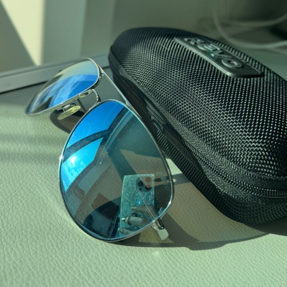 Revo Aviator Sunglasses – Silver Frame with Blue Mirror Lenses